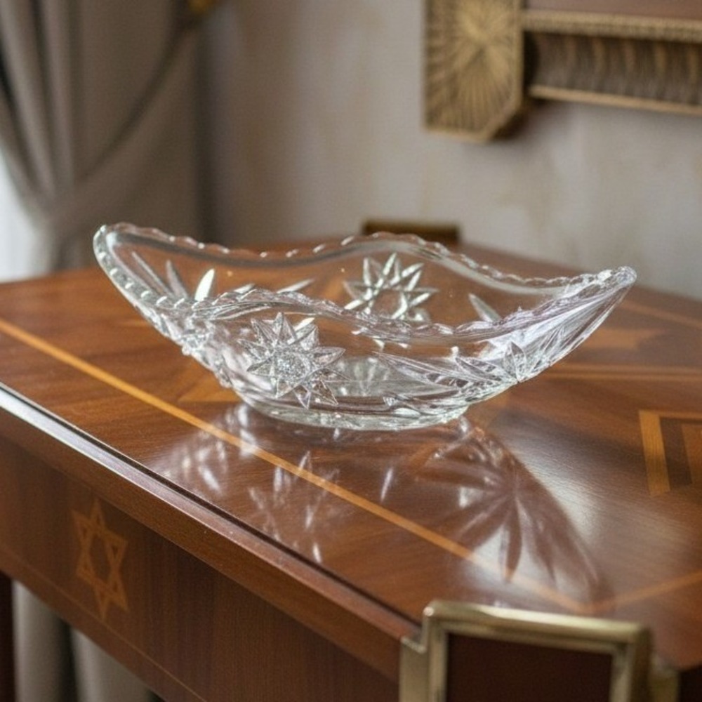 Vintage 1960s Anchor Hocking Glass Banana Split Sundae Oval Dish Star of David